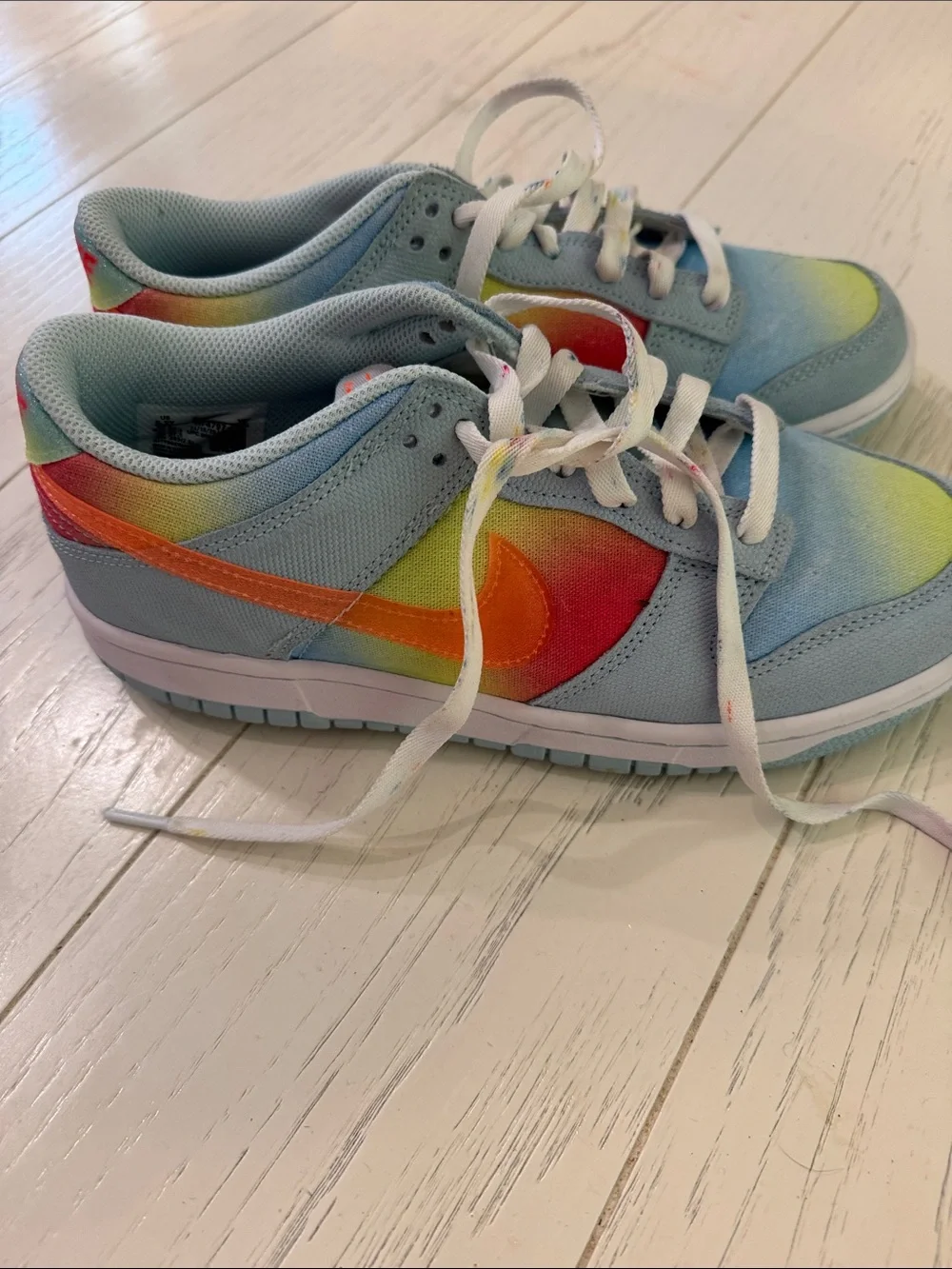 Nike Kids Light Blue Sneakers with Rainbow Swoosh